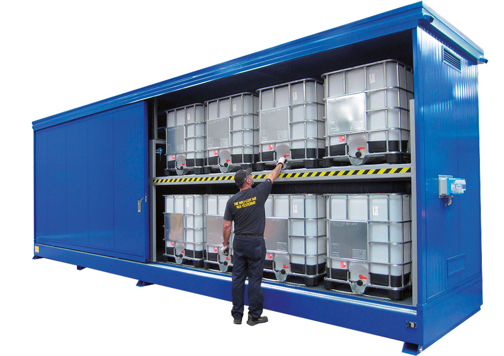 Modul container di stoccaggio fusti zincato blu 1000 L capacit&agrave; 
