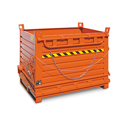 Orange painted steel brop bottom opening containers. Best sellers.